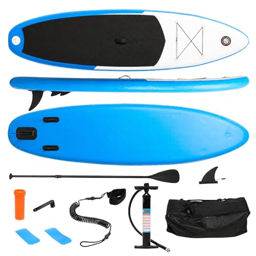 ARATERVIO 10FT aufblasbares Stand Up Paddle Board SUP-Board Set mit komplettem Zubehör – 3-lagiges PVC, rutschfestes Eva-Deck, 150 kg Tragkraft, leichtes Reise-SUP mit Pumpe (Dunkelblau)