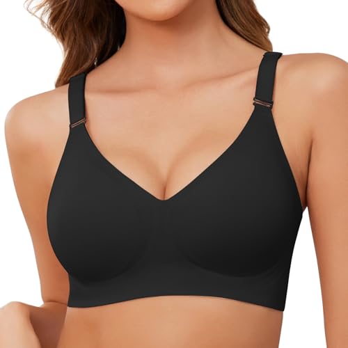 Lonya BH Damen ohne Bügel Seamless Bequemer Minimizer BHS Soft Schlaf T Shirt BH Push Up Bügellos Nahtloser Bralette Comfy Bra, Schwarz, L