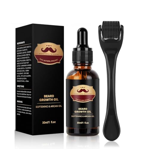 Bartwachstumsset – Bartroller + Bartöl– stimulieren Sie Bart und Haarwachstum Duft-Bartpflege- für Männer – 0,5 mm Dermaroller für Haare, Bart Nachwachsen