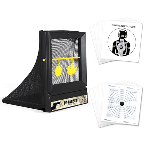 ATFLBOX Softair Ziel Target Kugelfang Zielscheibe inkl. Pendelziel BB Gun Zielfalle Kugelfang mit 50 Papierzielen
