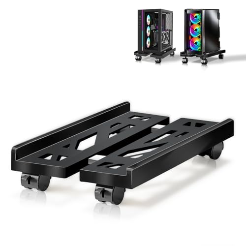 Hmfmdy CPU Ständer Für PC, Desktop Computer Tower Ständer, Einstellbare CPU Halterung, Universal Mobil-PC Ständer mit rollenden feststellbaren Lenkrollen CPU-Wagen Unter Schreibtisch - Schwarz