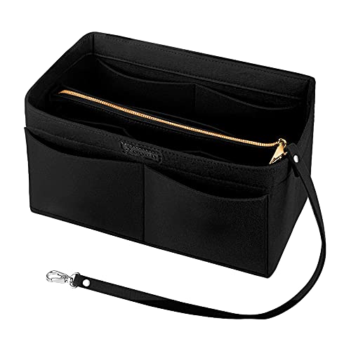 Ropch Handtaschen Organizer, Filz Taschenorganizer Bag in Bag Innentaschen Handtaschenordner mit Abnehmbare Reißverschluss-Tasche und Schlüsselkette (Schwarz, M)
