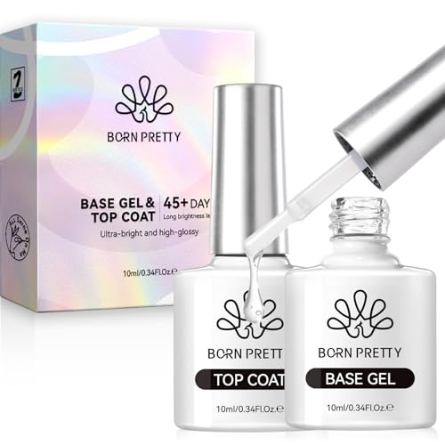 Born Pretty Top Coat Gel UV - No Wipe Super Top Coat Gloss Base Gel Kein Absplittern Oder Abblättern und Lang Anhaltend Unterlack und Überlack Set