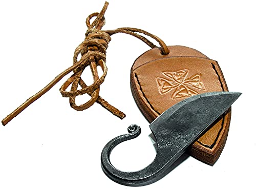 Toferner Keltisches Taschenmesser Handgeschmiedetes Federstahl Messer im keltischen Stil - mit Echtledertasche