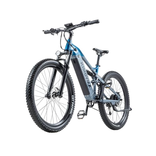 KIMDYMA K1 EBike E-MTB mit Doppelfederung 27,5 Zoll | 48V 20Ah Akku 160 km Reichweite | 80Nm Motor, 9-Gang & 27,5×2,8 Bereifung | Unisex Stadttrail Geländetauglich (blau-grau)