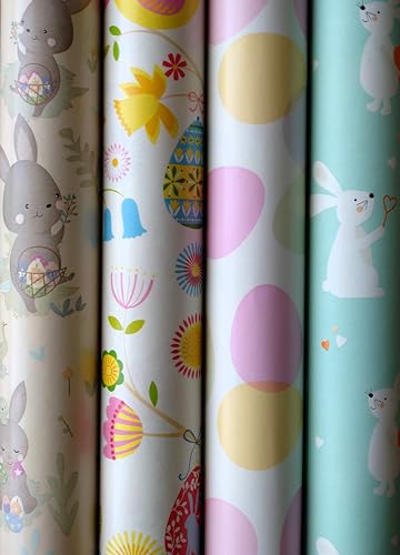 4 Rollen Premium Osterpapier, Geschenkpapier Ostern, Ostern, Eier, Hase, 2m x0,7m