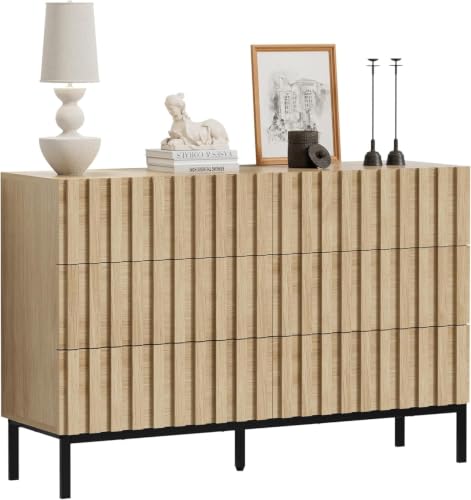 UEV Kommode mit 6 Schublanden, 100 x 34,5 x 73,4cm, Schrank mit Schubladen, Schmal Kommode, Aufbewahrungskommode, Schrank für Wohnzimmer Schlafzimmer Flur (Natur)