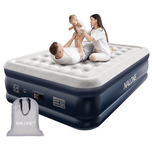 NALONE Luftmatratze 2 Personen, Luftmatratze Selbstaufblasend mit Integrierter Pumpe, 203x152x46cm Luftbett Selbstaufblasend in 3 Minuten, Aufblasbare Matratze für Camping & Heimgebrauch