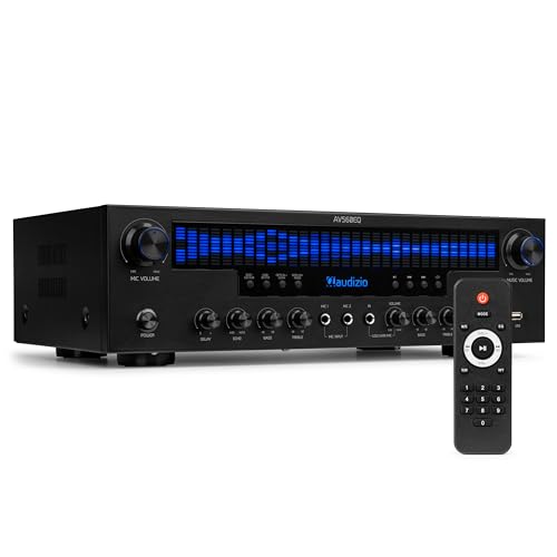 Audizio AV560EQ - 5.1 HiFi Verstärker mit Bluetooth, 390 Watt AV Receiver & Stereoanlage für Heimkino, TV & Musik - Verstärker HiFi Stereo mit Subwoofer-Out, USB, FM-Radio, 2X Mikrofon, Equalizer