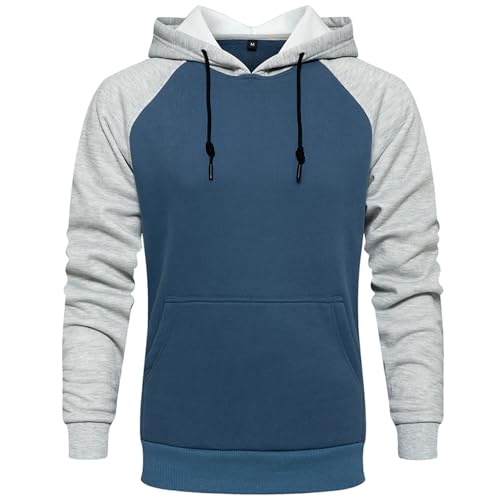LBL Leading the Better Life Hoodie Herren Raglan Hoody Mit Kapuze Farbblock Hoodies Langarm Kapuzenpullover Long Sleeve Streetwear Urban Pullover Unisex Casual Long Sleeve Denimblau L