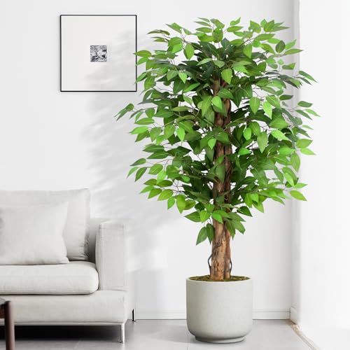 Keeplush Kunstpflanze Ficusbaum 120cm, Künstliche Pflanzen groß wie echt mit Stamm aus Naturholz, Kunstbaum groß für Wohnzimmer, Schlafzimmer, Büro, Garten