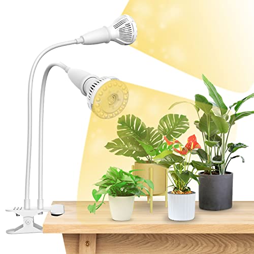 SANSI LED Pflanzenlampe für Zimmerpflanzen, 20W (300W Äquivalent) Vollspektrum 2-Kopf Clip On Wachstumslampe mit 360° Schwanenhals, LED Grow Lampe mit Hohe PPFD für Indoor Pflanzenwachstum