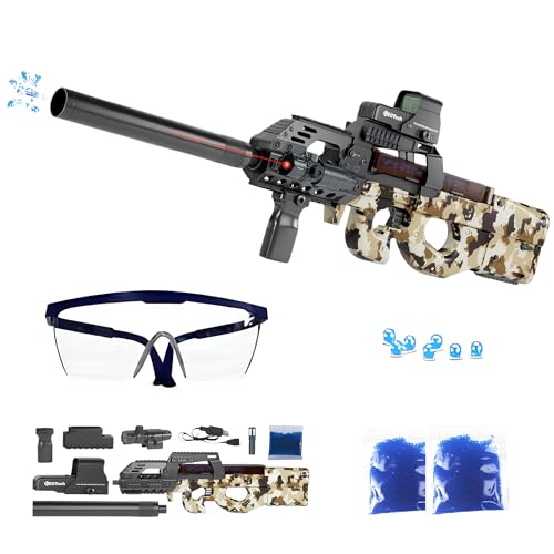 FunBlasters Gel Blaster Gun P90 – Automatische elektrische Wasserkugelpistole – 20.000 Bälle und Brillen – Watersoft Leistungsstarkes Gewehr Waffe Gewehr – Erwachsene Gelfire Water Gun