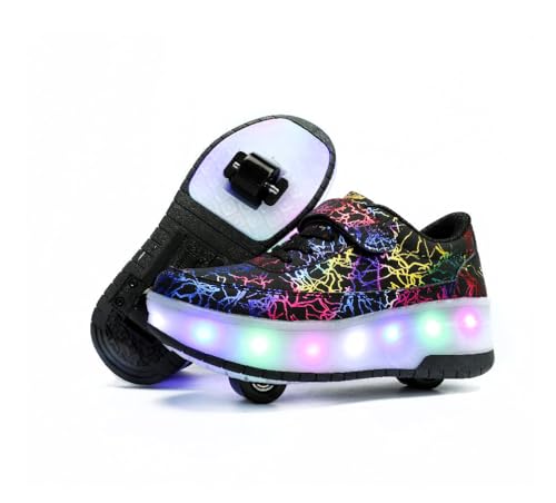 HUSKSWARE Rollschuhe,2 Rollen Skateboardschuhe,verstellbare multifunktionale Sportschuhe,USB-Lademodus, für Jungen und Mädchen, Schwarz 34 EU.