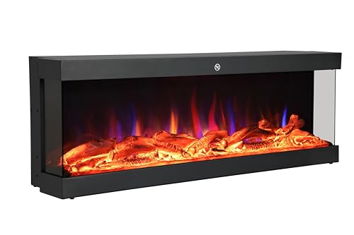 El Fuego® „Cannes“ 3D Wandkamin | 122 cm | 9 Verschiedene LED-Farbmodi |Fernbedienung und APP-Steuerung | Audio-Knistereffekt | Dimmer und Timer | inkl. Montage-Set | Elektrokamin Kaminofen