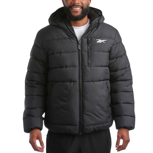 Reebok Herren-Winterjacke – schwerer Sherpa-Futter, Puffer-Parka, Herren-Wintermantel, isoliert, gesteppt, Skijacke für Herren, Schwarz (Jet Black), XL