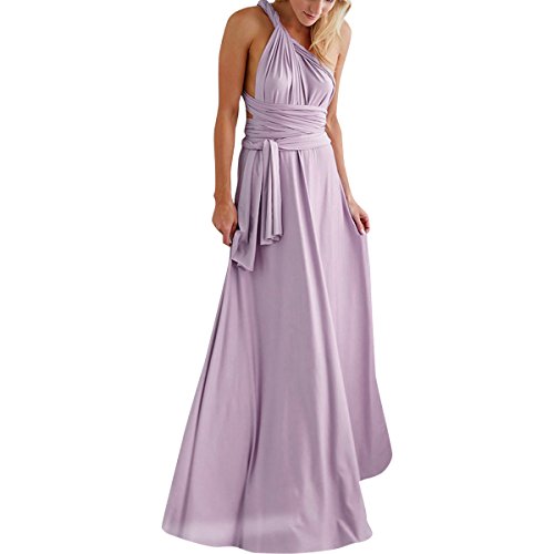 Abendkleid Lang Damen Elegant Rückenfreies Multiway Bandage Wickelkleid Festlich Hochzeitskleid Brautkleid Brautjungfernkleider Cocktailkleid Weihnachten Silvester Partykleid Ballkleid Hellviolett M