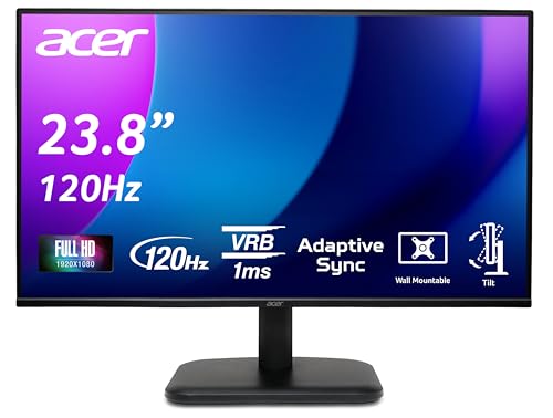 Acer EK241Y G Monitor 23,8 Zoll (60 cm Bildschirm) Full HD, IPS, 120Hz HDMI, 75Hz VGA, 4ms (GTG), HDMI 1.4, VGA, AdaptiveSync
