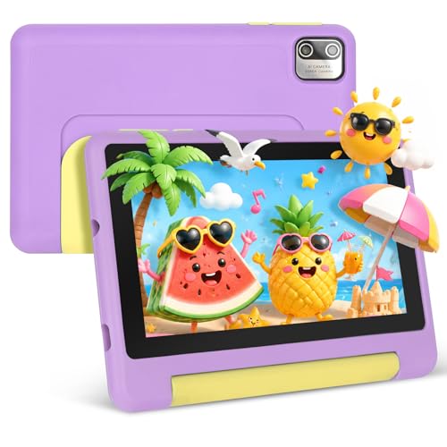 MUISOO 7 Zoll Kinder Tablet mit Hülle, Android Tablet für Kinder, 8GB+64GB(128GB TF Expand), 1024x600 HD Display, WiFi 6, BT5.2, Dual Kamera Android Tablets (Lila)
