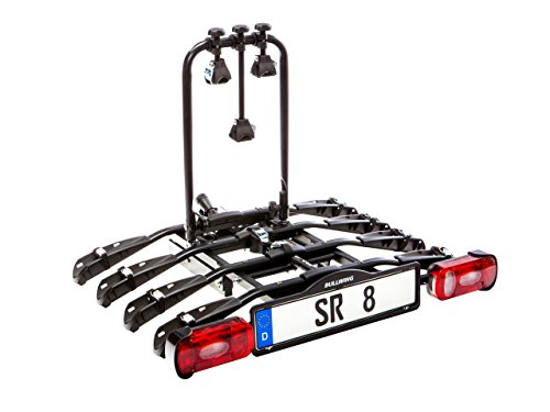 Bullwing SR8 Fahrradträger für 4 Fahrräder auf Auto Anhängerkupplung Heckträger Radträger abklappbar mit Schnellverschluss und Diebstahlschutz mit Wandhalterung und Rahmenhalter