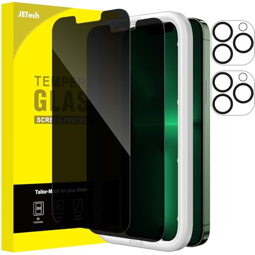 JETech Sichtschutz Schutzfolie für iPhone 13 Pro 6,1 Zoll mit Kamera Schutz, Anti-Spähen Panzer schutz Gehärtetes Glas Displayschutz, Einfaches Installationswerkzeug, 2 Stück