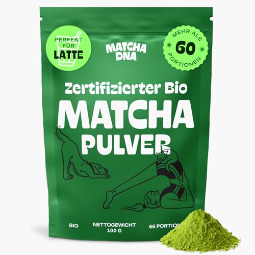 Matcha Pulver Bio 100g - Reines Matcha Grüntee-Pulver für Lattes, Smoothies & zum Backen. 100% Rein, Vegan, Glutenfrei. Antioxidantien Reicher Energieschub