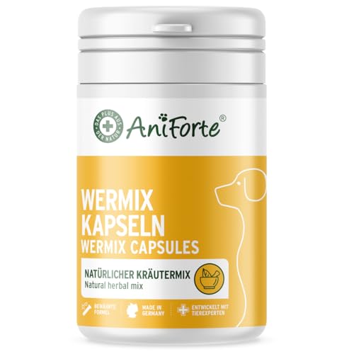 AniForte WermiX für Hunde Kapseln 50 Stück - Natürliche Inhaltsstoffe, seit 10 Jahren bewährte Alternative, Unterstützung durch Saponine, Bitterstoffe, Thymian, Wermut & Salbei