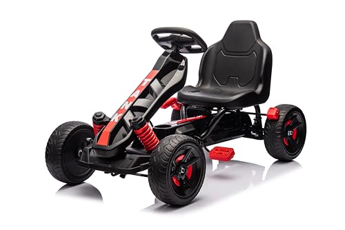 NINODOVAE Kinder Go-Kart, Pedal Go-Kart mit verstellbarem Sit, aufblasbare Eva-Reifen, Stoßdämpfer, für Kinder ab 3 Jahren, rot