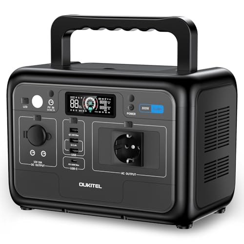 OUKITEL P800E Tragbare Powerstation 800W, Solargenerator 512Wh LiFePO4 Batterie, 55 Min Schnellladung, AC-Ausgang mit 1600W Spitzenleistung, Notstromversorgung für Outdoor, Camping, Wohnmobil