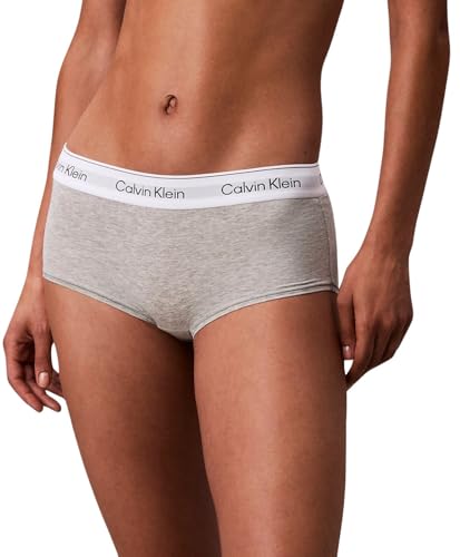 Calvin Klein Damen Hipster Boyshort mit Logobund, Grau (Grey Heather), L