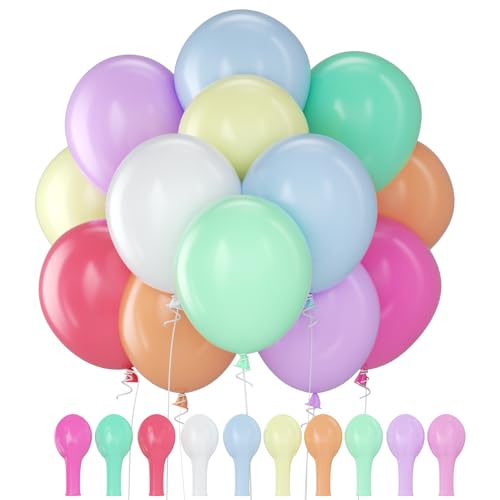100 Stück Macaron Luftballons Set 30cm Matt Macaron Farben - 10 Farben Pastell Ballons mit Band Rosa Weiß für Geburtstag Hochzeit Baby Shower Party Dekoration - Grünsonne™
