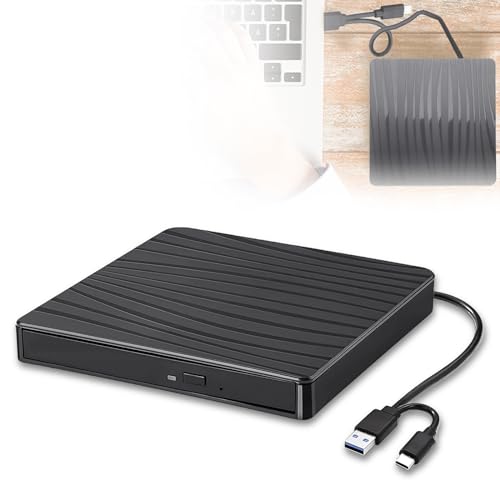 Externes DVD Laufwerk, USB 3.0 und Typ-C tragbare CD DVD +/-RW ROM Laufwerk für Laptop PC Desktop, CD DVD Burner Reader Kompatibel mit Windows XP / 2003 / Vista /7 /8/10/11 Linux Betriebssystemen