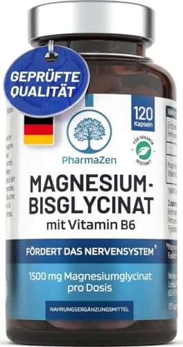 Magnesium Bisglycinat mit Vitamin B6 – Hochdosiert 1500 mg - 120 Kapseln