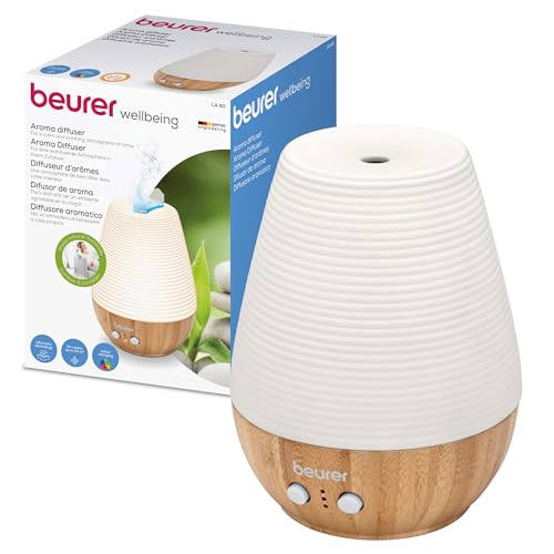 Beurer LA 40 Aroma Diffuser, Duft-Vernebler mit Ultraschall-Zerstäubung, mit Wellnesslicht und Farbwechsel, aus Holz und Porzellan, für Räume bis 20m2