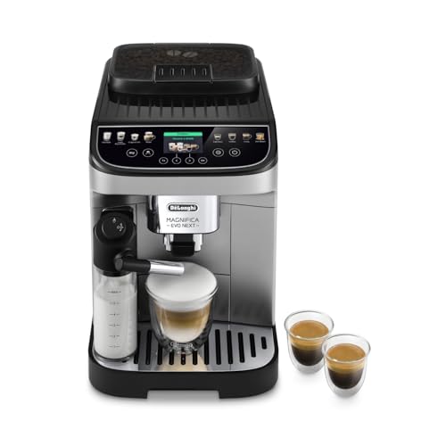 De'Longhi Magnifica Evo Next ECAM312.80.SB, Kaffeevollautomat mit 13 Getränken (Cappuccino, Espresso, Latte Macchiato), 2,4'' TFT Farbdisplay, LatteCrema Milchsystem, 2-Tassen-Funktion, Silber/Schwarz