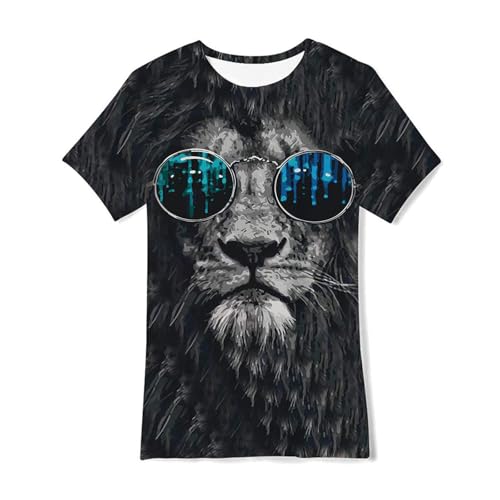 SFreeBo Tshirt Kinder Jungen Coole Löwe Grafik 3D T-Shirt Kinder 10-12 Jahre Sommer Kurze Ärmel Tee Shirts für Jungen Rundhalsausschnitt Mode Tops
