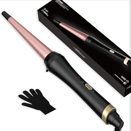 UKLISS Lockenstab [kegelförmig 13-25mm], Reise Hair Curler für Kurze und Mittellanges Haar, mit Hitzehandschuh, natürliche Locken, Spirallocken & Beach Waves, Doppelspannung (Schwarz)