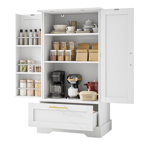 YITAHOME Küchenschrank Weiß 60x40x110cm, mit Türregal&Schublade