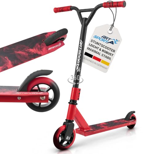 ArtSport Stunt Scooter mit 360° Lenkung, ABEC 9 Kugellager, 100 mm PU Räder & Griptape, Funscooter für Kinder, Stuntscooter Kickscooter Trick Roller