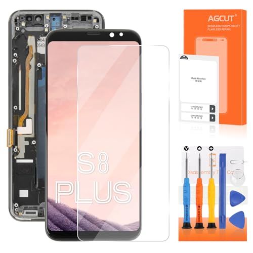 AGCUT LCD Display für Samsung Galaxy S8+ Bildschirmersatz für Galaxy S8 Plus SM-G955F SM-G955U 6,2 Zoll LCD Screen Digitizer Screen Replacement Assembly mit Reparatur-Set (Schwarz mit Rahmen, Incell)