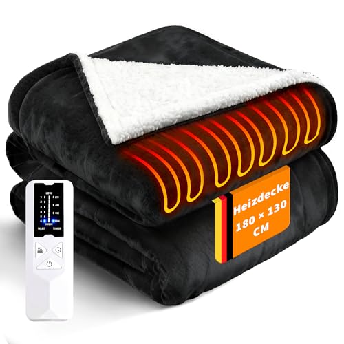 Citybee Heizdecke mit Abschaltautomatik Elektrische Wärmedecke 180x130cm - Beheizbare Kuscheldecke 6 Heizstufen mit 10 Stunden Timer Überhitzungsschutz - Heating Fleece Blanket Waschbar für Bett&Sofa