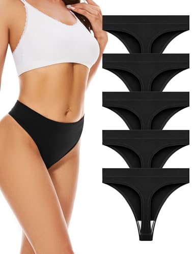 VOENXE String Tanga Damen Nahtlos,High Waist Sport UnterwäSche Frauen Mehrpack,Seamless Hohe Taille Breiter Bund Unsichtbarer Slip Tanga Fitness Women Thongs,Invisible Panties Underwear,5er Pack Set