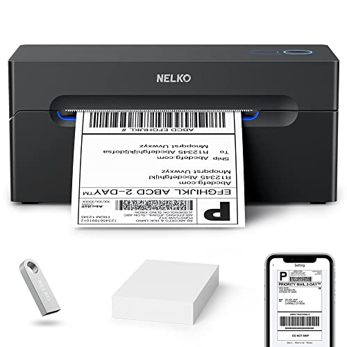 Nelko Bluetooth DHL Etikettendrucker, Labeldrucker 4x6 Versandetiketten Drucker Bluetooth Thermal Printer für Shopify Zalando Amazon UPS, unterstützt Android/iOS und Windows/Mac/Chrome, Black