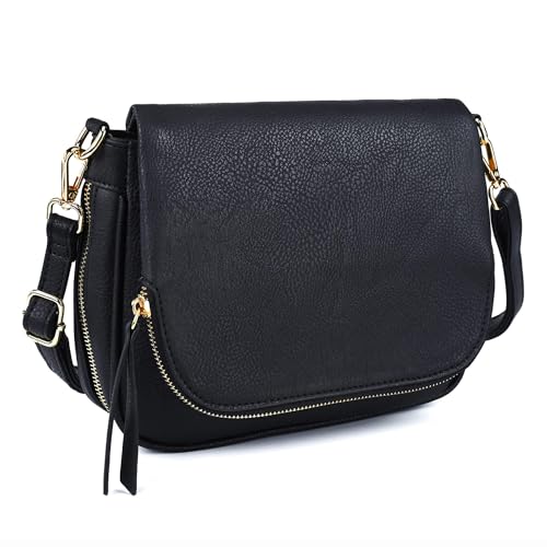 GLITZALL Crossbody-Taschen für Damen, kleine Cross-Body-Börse und Schulter-Handtaschen mit mehreren Taschen, PU-Leder, schwarz, Small