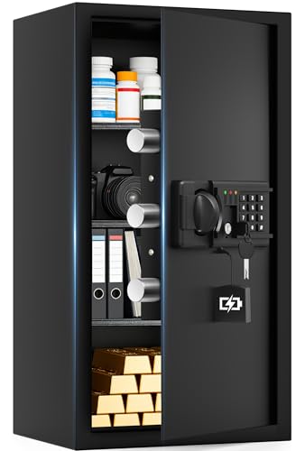 85L Extra Großer Feuerfester Safe Tresor für Zuhause, Tresor Feuerfest Wasserdicht mit Schlüssel, Sensor-Licht und 3 Abnehmbares Regale, Anti-Theft Safe Tresore für Geld, Dokument, Medizin