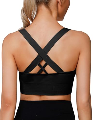 LAJERIN Sport BH Damen Starker Halt Push up Sport Bra Gekreuzt Rücken Gepolstert Sports Bra mit Abnehmbaren Gepolstert für Fitness Lauf Joggen Yoga, Schwarz-XL