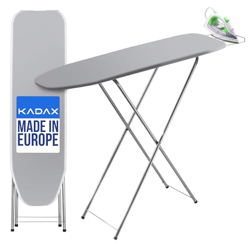 KADAX Bügelbrett mit Fach, 104x30cm Dampfbügelbrett mit ausziehbarer mit Bügeleisenablage, kompakte Dampfbügelstation mit Schaumstoffunterlage (Grau)