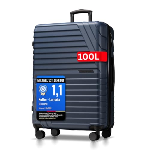 Cocoono Hartschalenkoffer XL Groß - 100L Volumen erweiterbar auf 117L - 158cm Gurtmaß - 8 Rollen 360° drehbar - Leichter Koffer mit TSA Schloss & Teleskopgestänge - Reisekoffer mit Rollen (Navy, XL)