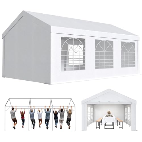 JUMMICO Pavillon Partyzelt 4x6 Wasserdicht Stabil PE Plane 450 N 170g Gartenzelt UV Schutz 50+ Zelt Festzelt Bierzelt Gartenpavillon für Garten, Party, Festival, Hochzeit, weiß