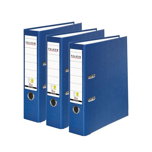 Original Falken 3er Pack PP-Color Ordner. Made in Germany. 8 cm breit DIN A4 blau Vegan Kunststoff-Ordner Ringordner Aktenordner Briefordner Büroordner Plastikordner Schlitzordner
